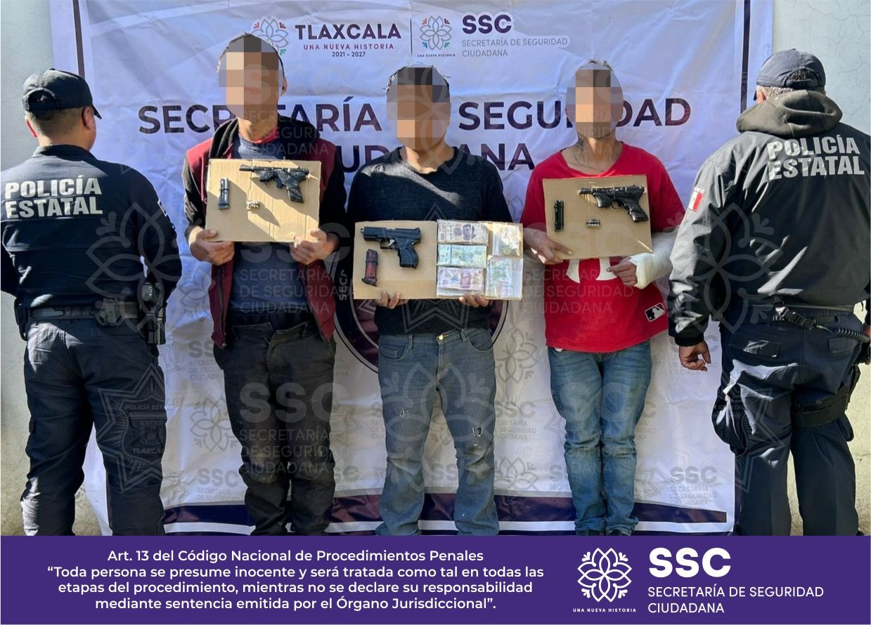 Detienen SSC y Policía Municipal de Tlaxcala a tres sujetos por robo a casa habitación con violencia
